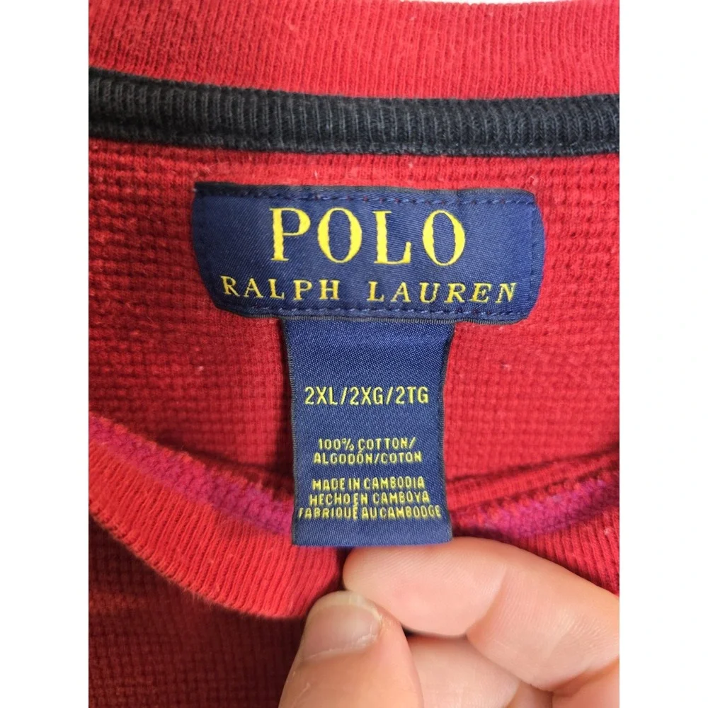 Polo Ralph Lauren Men's 2XL XXL Red Waffle Knit Thermal Pony Logo Crewneck‎